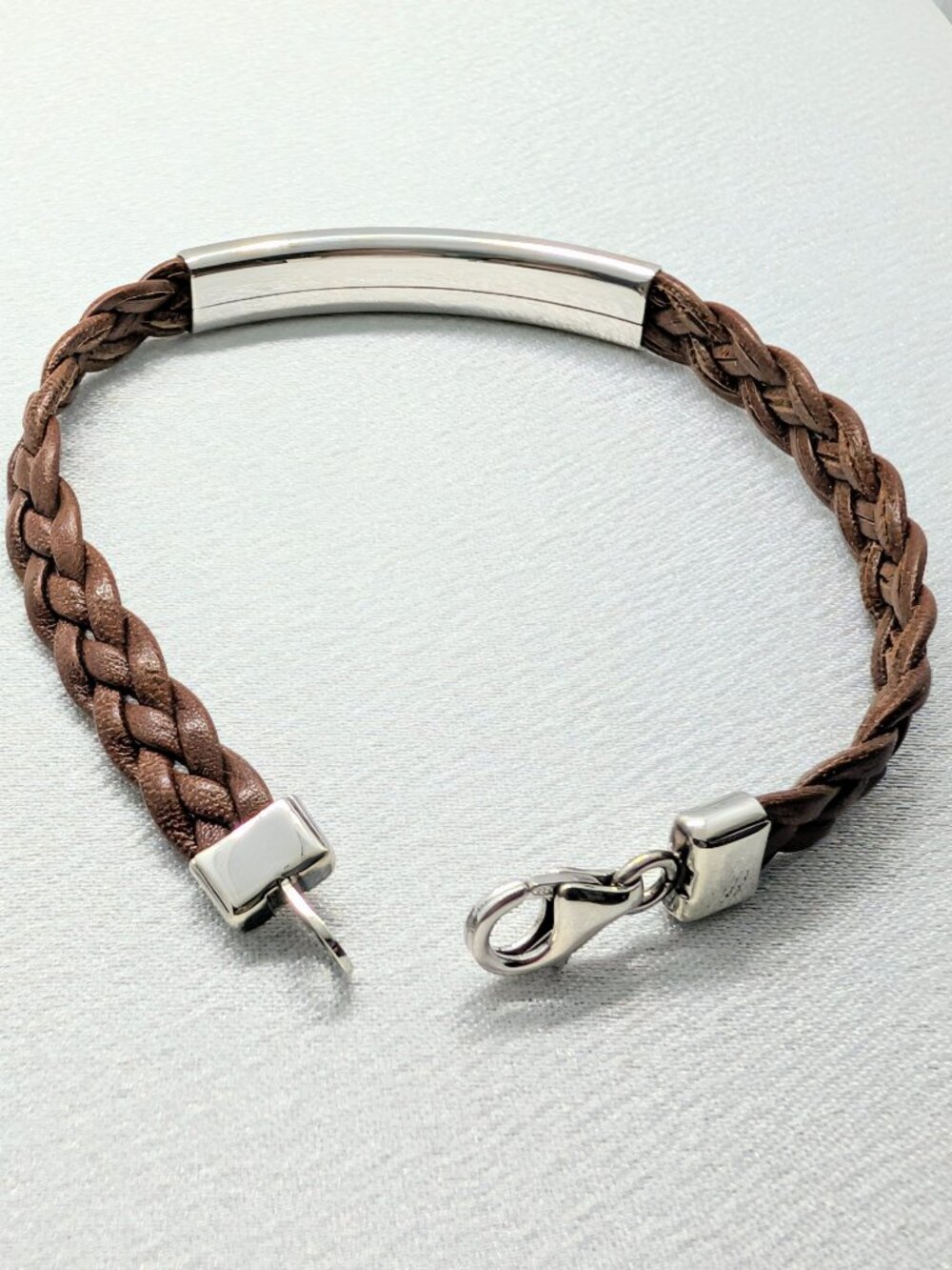 NEW Western Flair sterling silver and braided leather I.D. bracelet - Picture 5 of 8